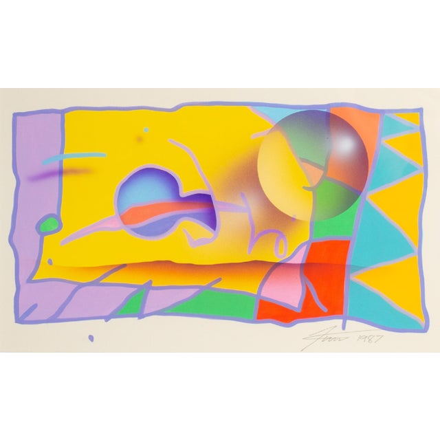 A 1987 acrylic on paper painting by the American artist James Willie Faust (born 1949). Titled Surface Chemistry, this...