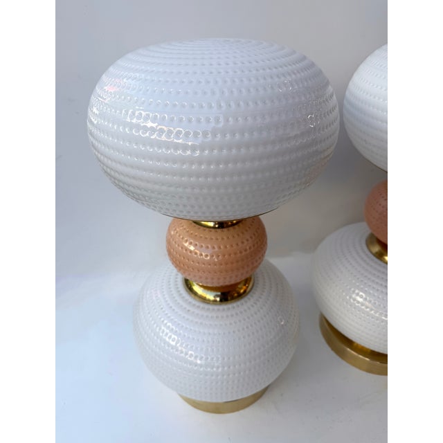 Contemporary Brass and Murano Glass Textured Bulb Lamps - Pair For Sale - Image 6 of 12