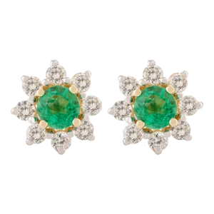 18k Gold Certified Green Emerald Solitaire Diamond Studs for Her- 2 Pieces