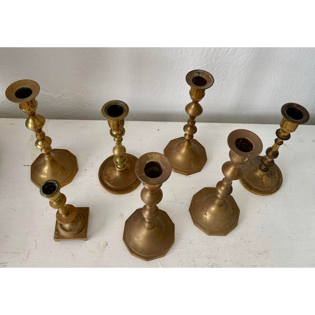 Collection of Solid Brass Candlesticks, S/7 For Sale - Image 4 of 4