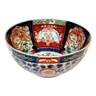 Large Meiji Imari Center Bowl, Phoenix & Floral Motifs, Atributted Fukagawa For Sale