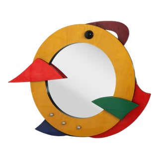 Memphis Postmodern Large Round Geometric Hanging Wall Mirror For Sale