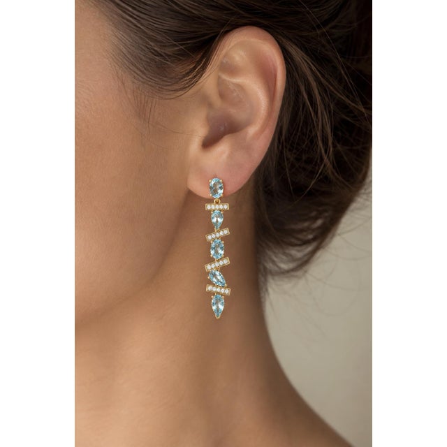 Modern Geometric Topazes Drop Earrings, Silver, Gold, Pair For Sale - Image 6 of 10
