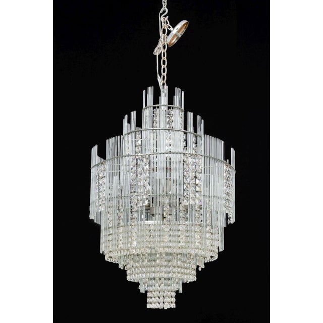Late 20th Century Sciolari Tiered Crystal and Chrome Chandelier For Sale - Image 5 of 10