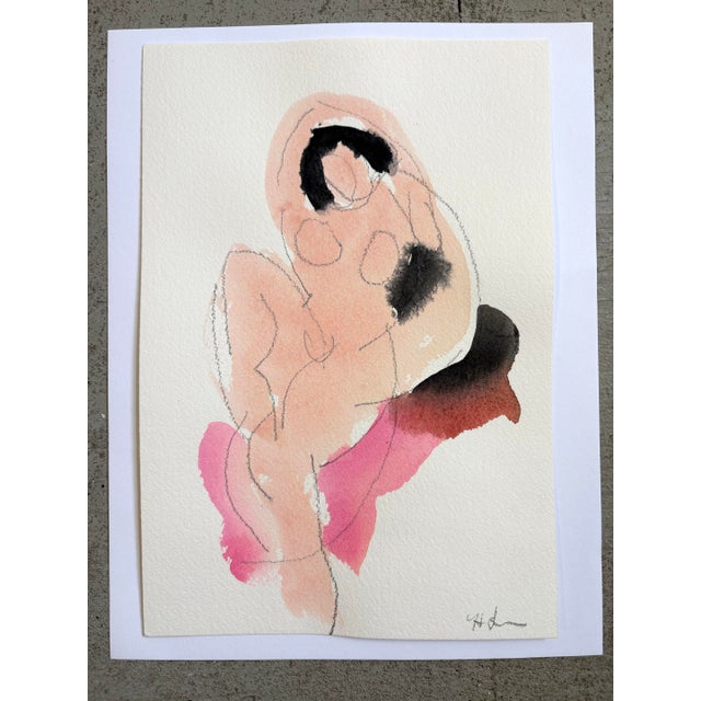 Drawing from the model - Gestural study of the beauty of a woman sitting quietly daydreaming. Watercolor and pencil on paper.