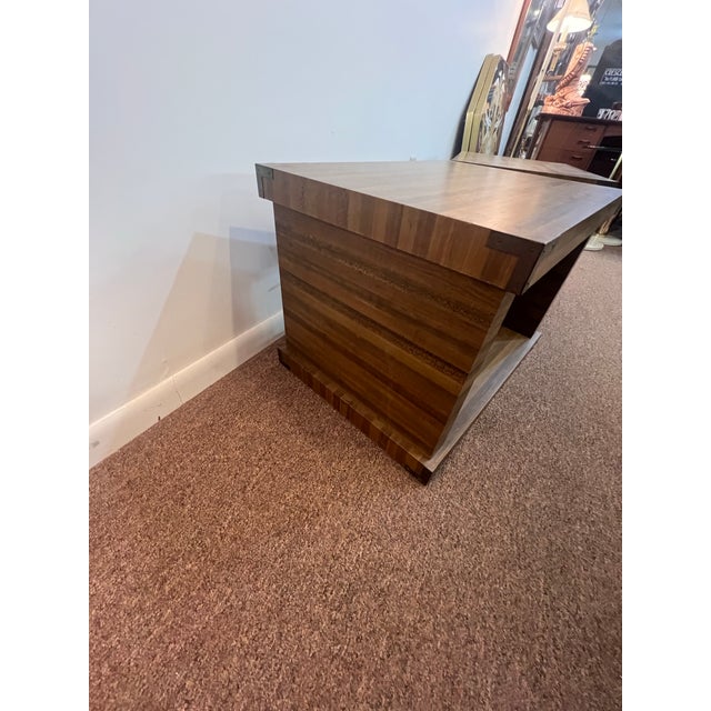 1970s Set of Two Postmodern Cube Side Tables With Brass Corner Brackets For Sale - Image 6 of 12