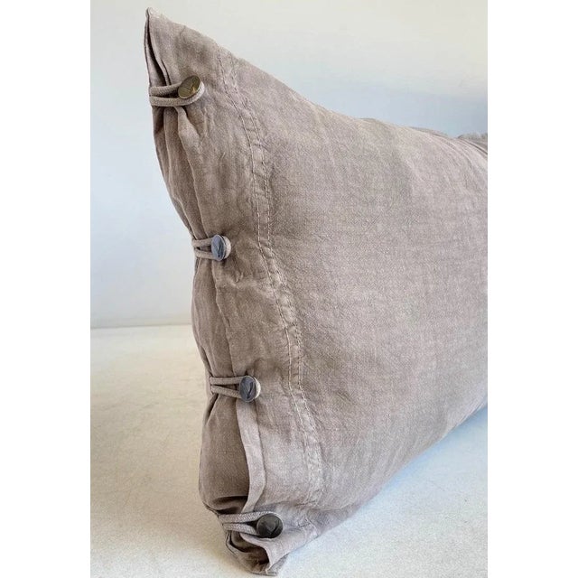 French Country Pair of French Linen Lumbar Pillow Cover With Decorative Button Closure For Sale - Image 3 of 9