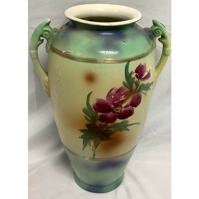Japanese Vintage Hand Painted Made in Japan With Gilt Handles Vase For Sale - Image 3 of 10