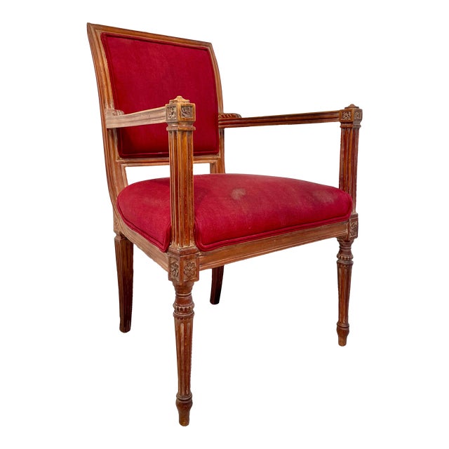 French Empire Louis XVI Carved Wood Armchair For Sale
