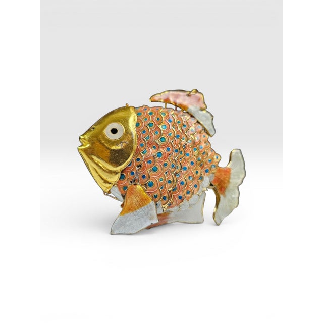 Mid-Century Modern Vintage Articulated Cloisonné Enamel Koi Fish Figurine Large Five Inch For Sale - Image 3 of 6