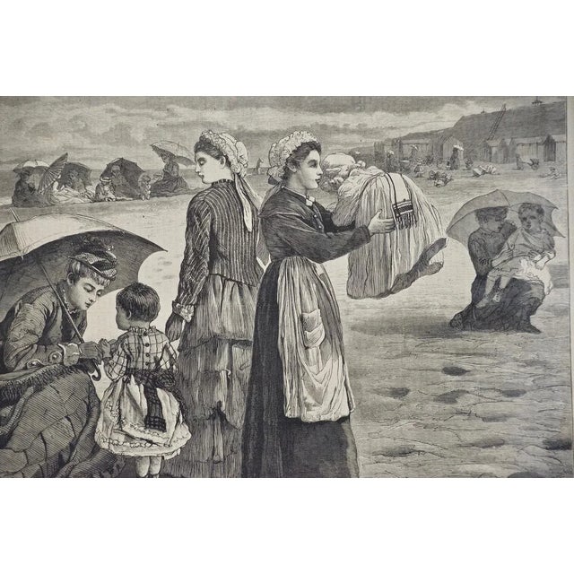 This Winslow Homer wood engraving entitled "On the Beach at Long Branch, The Children's Hour", was published in Harper's...