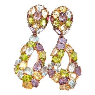 Bochic “Orient” Vintage Amethyst, Peridot & Citrine Earrings Set 18K Gold&Silver For Sale