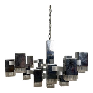 Mid Century Modern Gaetano Sciolari Cubic Chandelier “Ice Cube” For Sale