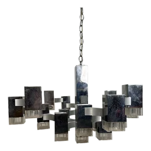 Mid Century Modern Gaetano Sciolari Cubic Chandelier “Ice Cube”