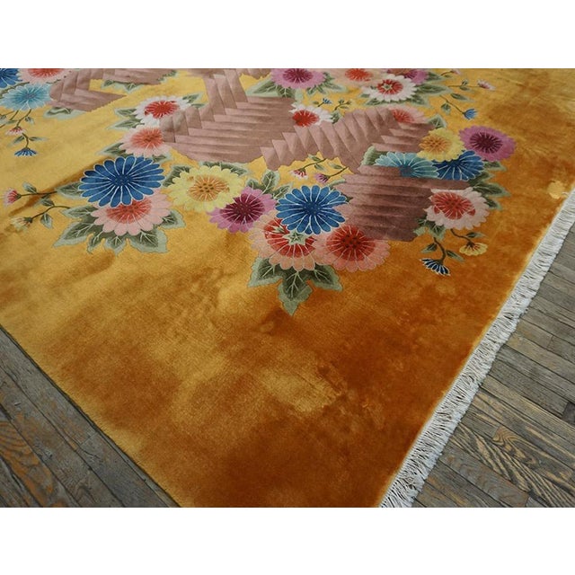 1930s 1930s Antique Yellow-Saffron Floral Modern Antique Chinese Art Deco Carpet Rug For Sale - Image 5 of 13