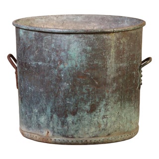 Large French Copper Pot With Handles and a Verdigris Patina, C. 1910 For Sale