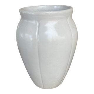 Mid Century Usa White Lotus Stoneware Art Pottery Vase For Sale