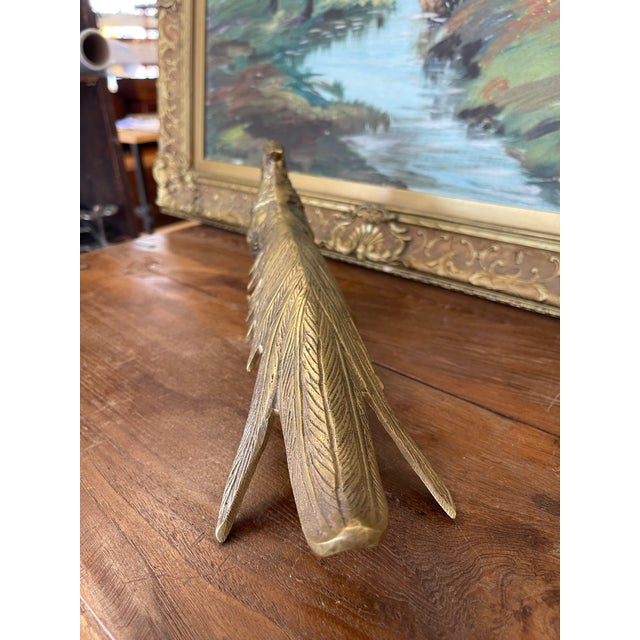 Vintage Brass Toned Pheasant Bird Sculpture With Long Tail - Decorative Metal Figurine For Sale - Image 9 of 11