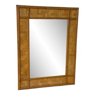Vintage Rattan and Bamboo Wall Mirror For Sale