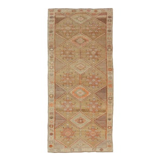 Vintage Turkish Kars Gallery Runner in Brown Color, Tan, Taupe and Orange 5'9 X 13'4 For Sale