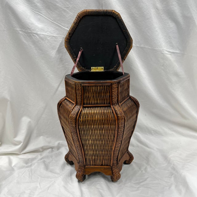 View of Bamboo and Woven Rattan Hexagon Table With Storage | Chairish