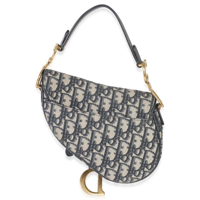 Christian Dior Navy Oblique Canvas Mini Saddle Bag For Sale - Image 4 of 8