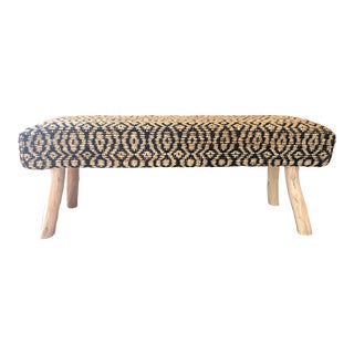 Sand and Black Handwoven Hemp and Cotton Ottoman Bench by Dovetail For Sale