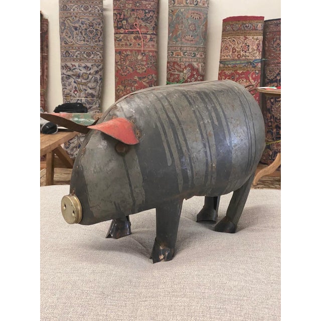 Late 20th Century Vintage French Tole Pig Crafted W Old Metal Elements For Sale - Image 5 of 13