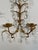 1950s Vintage Mid Century 19" Italian Gilded Tole and Crystals Candle Sconces - A Pair For Sale - Image 5 of 18