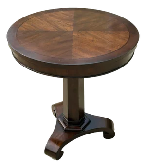 Restoration Hardware Solid Mahogany Empire Style Round Pedestal Accent Table