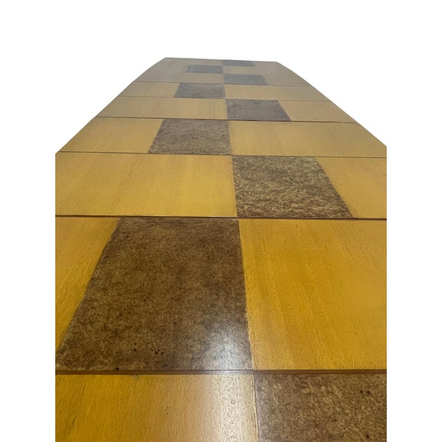 Tan Authentic Gilbert Rohde for Herman Miller Dining Table With Burlwood Checkerboard Top & Two Leaves For Sale - Image 8 of 18