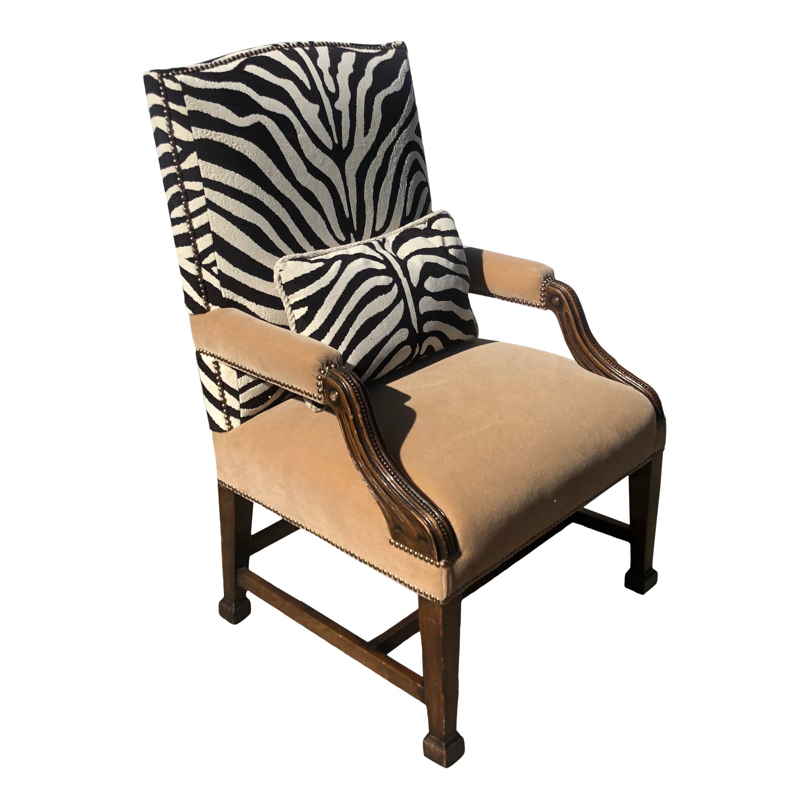 Antique Carved Mahogany Clarence House Zebra Velvet & Mohair Arm Chair Chairish