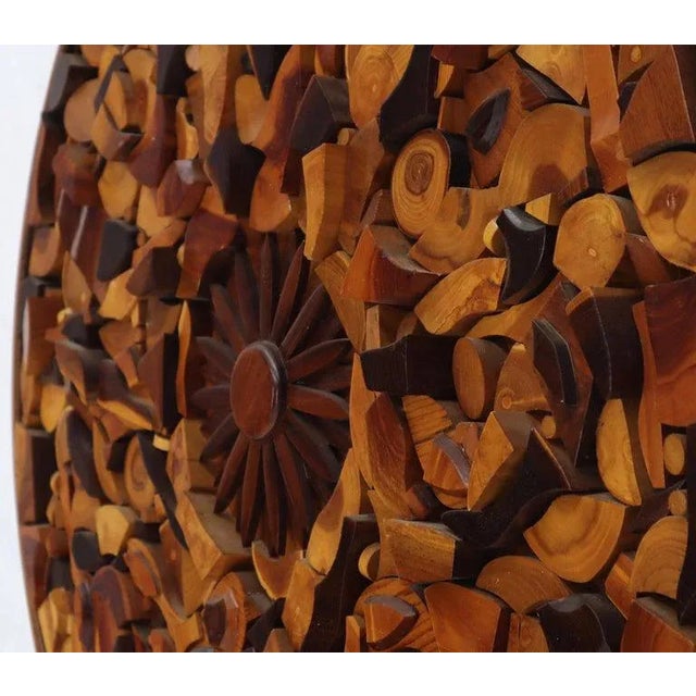 Mid 20th Century Round Wooden Wall Plaque Sculpture Sunburst For Sale - Image 5 of 8