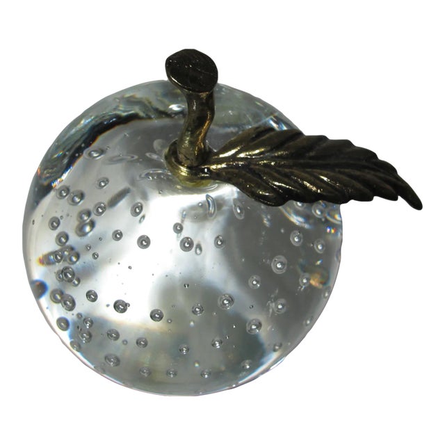 Late 20th Century Brass and Glass Apple Paperweight For Sale
