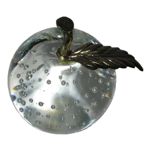 Late 20th Century Brass and Glass Apple Paperweight