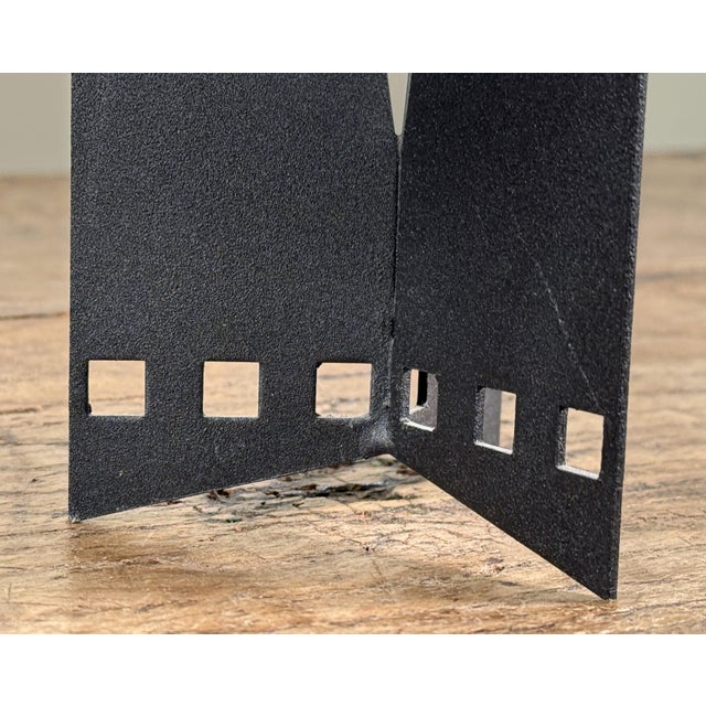 Metal Vintage 1980's Postmodern Futuristic Black Metal & Glass Vase For Sale - Image 7 of 8