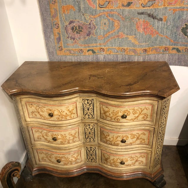 Traditional 1990s Italian Hand Painted Wood Three Drawer Chest With Faux Marbleized Top For Sale - Image 3 of 12