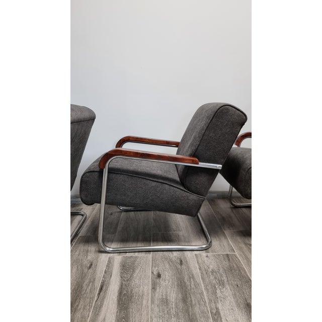 Black Tubular Armchair by Anton Lorenz for Ton, Set of 3 For Sale - Image 8 of 14