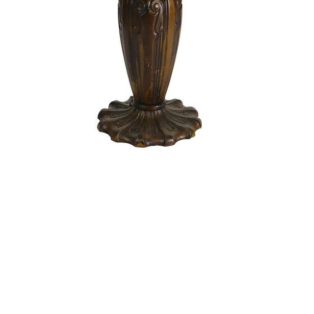 Antique Bradley & Hubbard School 6 Panel Slag Glass Lamp With Floral Overlay Unsigned C1920 Measures - 20 1/2" x 19 1/4" x...