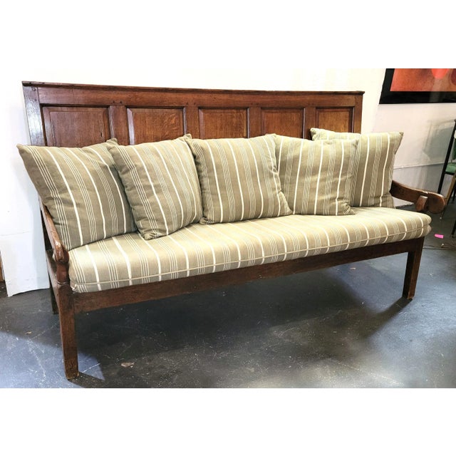 18thc Hand Made American Wooden Bench With Custom Cushions. Wonderful patina to he wood with dovetail construction. Hand...