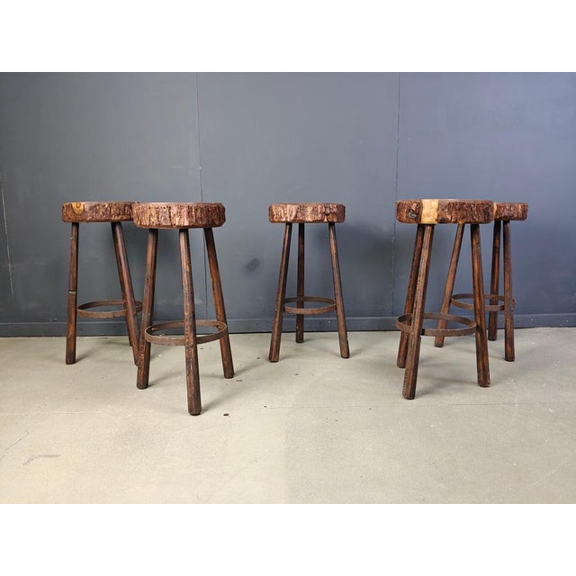 Vintage Tree Trunk Bar Stools, 1970s, Set of 5 For Sale - Image 10 of 13