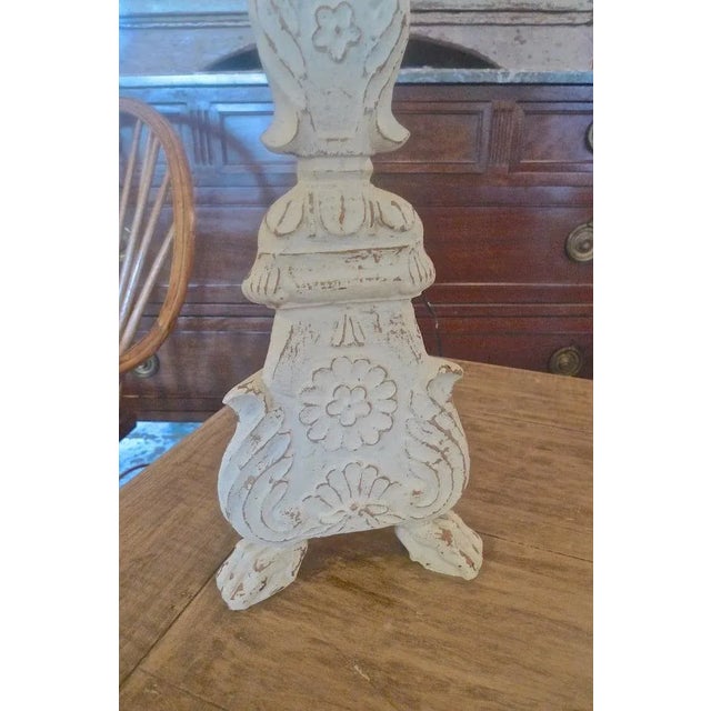 Traditional 19th Century Italian Hand-Painted Wood and Tin Church Candlestick Lamps - a Pair For Sale - Image 3 of 13