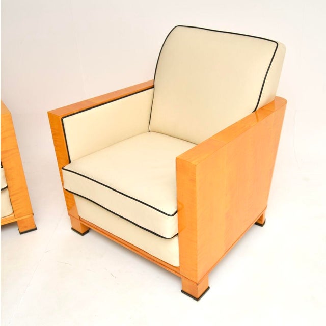 Art Deco Swedish Leather and Satin Birch Chairs, 1930s, Set of 2 For Sale - Image 6 of 16