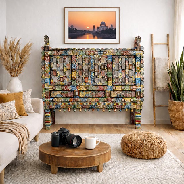 Vintage 1950 Indian Boho Colorful Damchiya Chest For Sale - Image 9 of 9