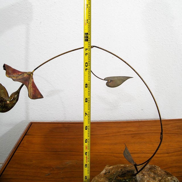 Mid-Century Modern 1960s Mid Century Modern Brass Metal Humming Bird and Flower Statue by Unknown Artist For Sale - Image 3 of 12
