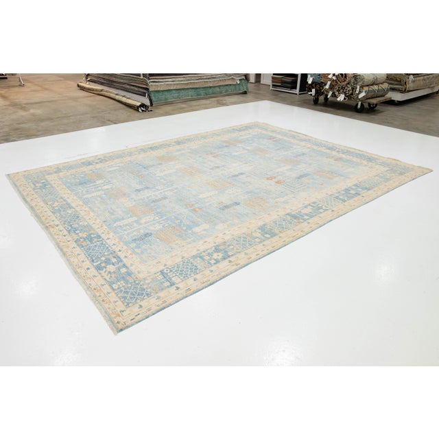 Contemporary 10 X 13 Contemporary Khotan Designed Wool Rug Handmade in Light Blue For Sale - Image 3 of 9