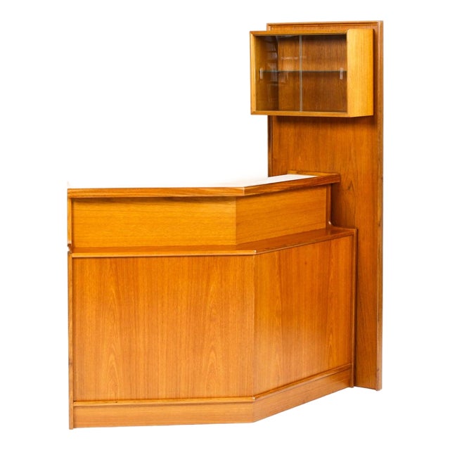 1960s Danish Modern Mid Century Teak Angular Dry Bar With Display Cabinet — Turnidge For Sale