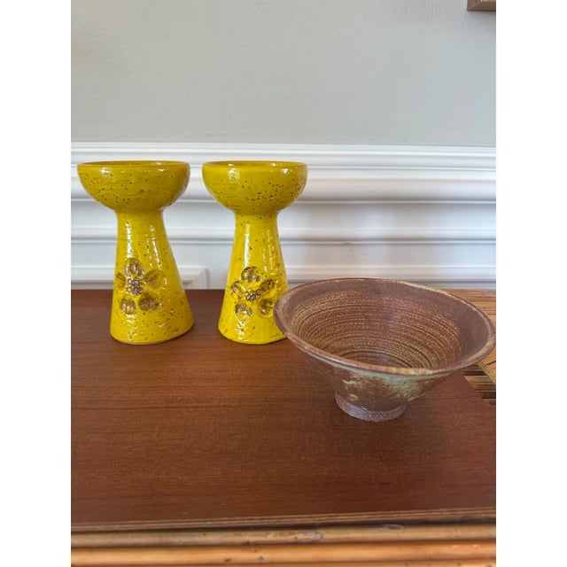 Vintage 1970’s Signed Brown Terracotta Bowl in Bronze & Pale Green Shades For Sale - Image 13 of 17