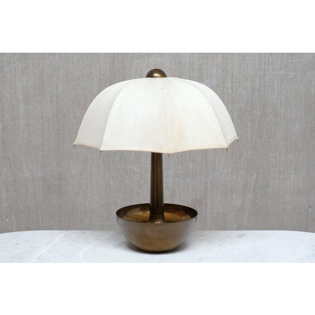 Mid-Century Modern Sculptural Brass Table Lamp with Umbrella Shade from Il Punto la Bottega, Italy, 1970s For Sale - Image 3 of 13