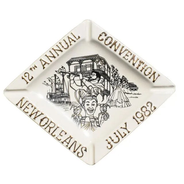 1980s Monumental Mardi Gras Motif Ashtray by Jim Beam in Gold Black and Cream For Sale - Image 5 of 5